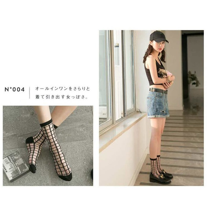 KAOS KAKI WANITA JEPANG TRANSPARAN PATTERN IMPORT KK-13