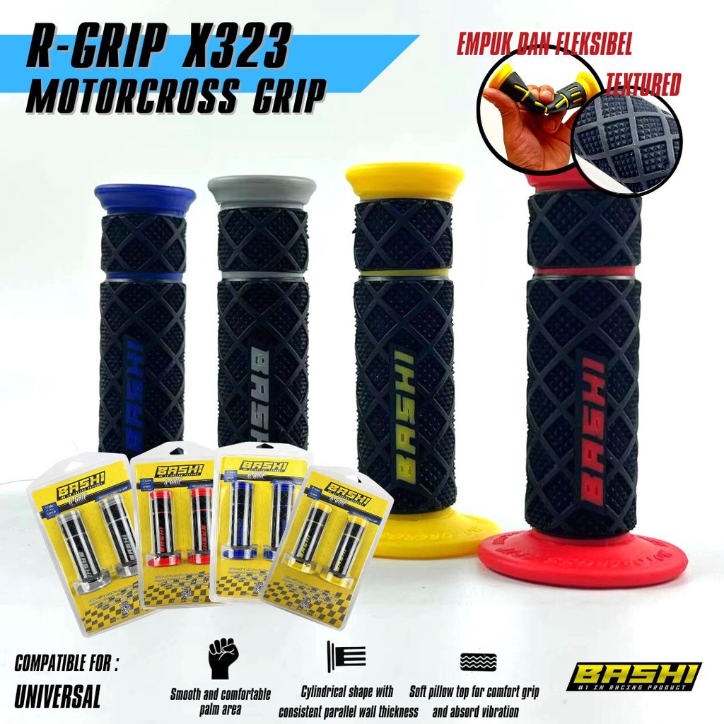 HANDGRIP MOTOR BASHI R-GRIP X323 TPR MOTOCROSS EMPUK FLEKSIBEL ANTI SLIP TOURING