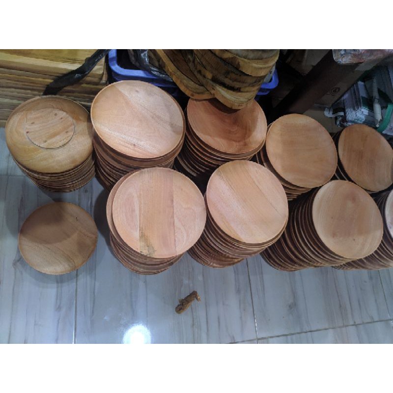 Piring Kayu Mahoni D20/ Piring Saji/ Baki Kayu D20