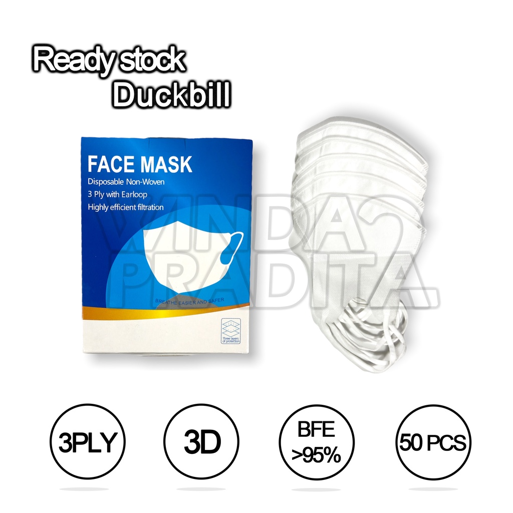 Masker Duckbill Duckbil 50 Pcs Murah 1Box Putih Hitam-3