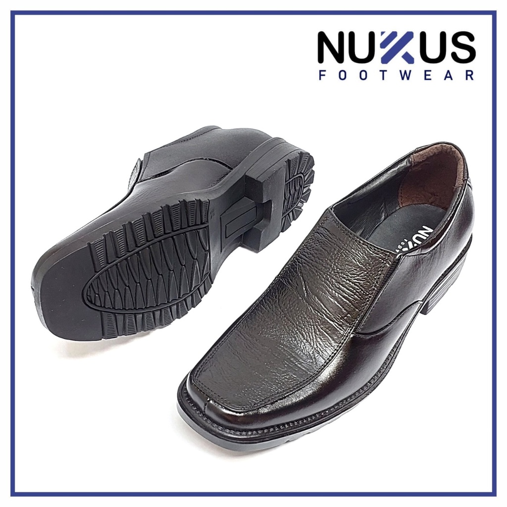 Nukus Sepatu Pantofel Pria Kerja Slip On Kulit Asli Hitam - K2