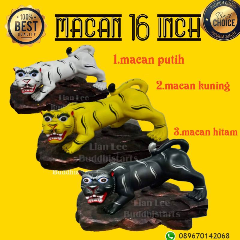 patung macan varian warna macan putih, kuning dan kuning uk 16 inch