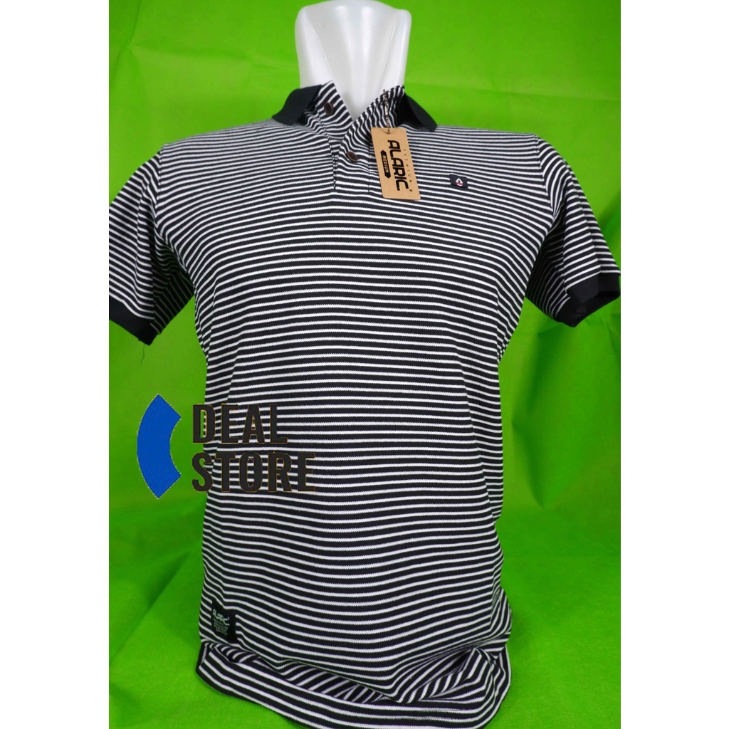 BAJU POLO KERAH PRIA GARIS HITAM PUTIH