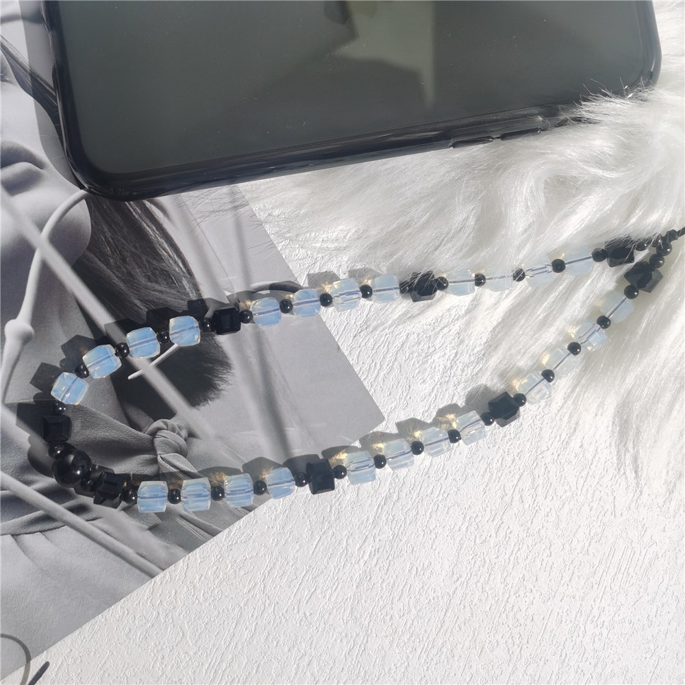 Jennie Tali Lanyard Manik-Manik Akrilik Anti Hilang Warna Putih Untuk Aksesoris Handphone