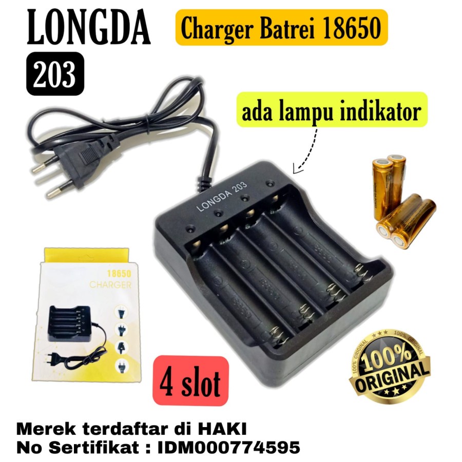 Charger Battery 18650 4 slot 3,7 volt Alat cas batrei baterai casan 203