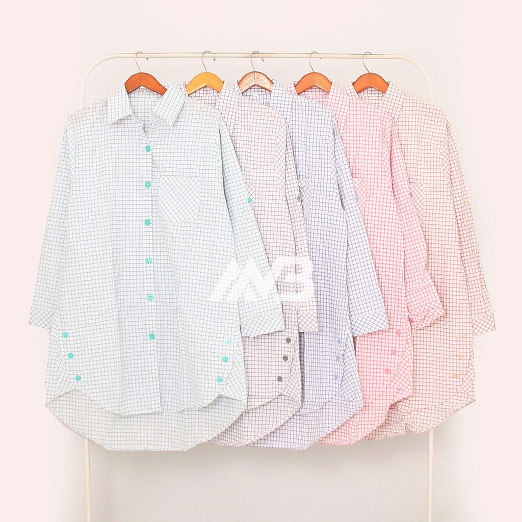 BEFAST - Tunik Kemeja EVANEE Wanita Kotak-Kotak 3L XXXL Jumbo LD 112 cm PJ 90 cm / Tunik Kekiniaan Remaja Wanita / Tunik Muslimah / Keluaran Terbaru / Tunik Motif Kotak-Kotak / Termurah