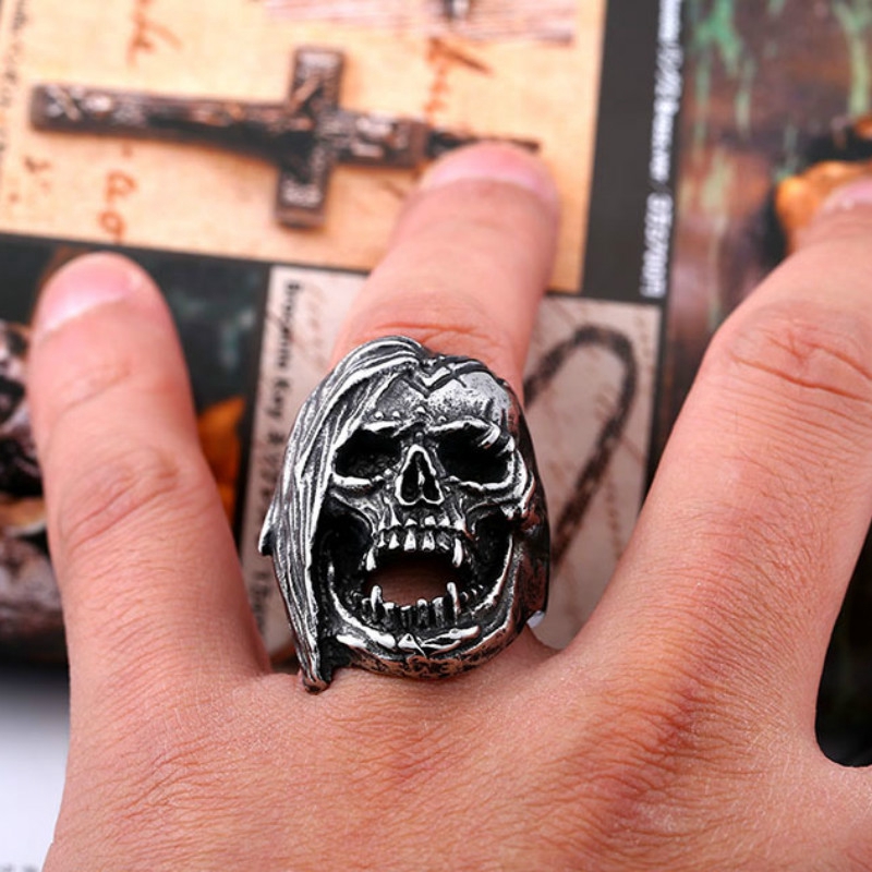 Cincin Motif Kepala Tengkorak Gaya Vintage untuk Pria