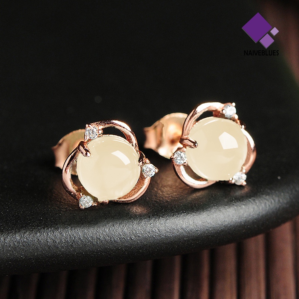 Anting Stud Desain Bunga Giok Tiruan Untuk Wanita