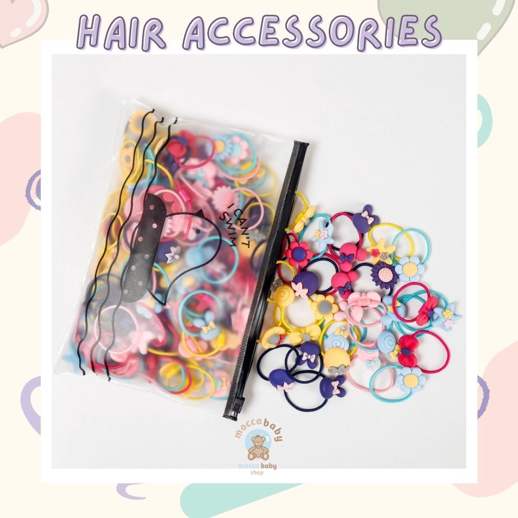 MBSS - IKAT RAMBUT BLOSSOM 20PCS Ikat Rambut Anak Karakter / Ikat Rambut Korea Anak / Ikat Rambut Elastis FREE POUCH