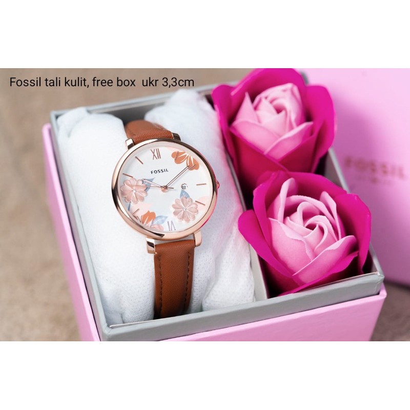 Jam Tangan Wanita Fossil Flower Tanggal Aktif Tali Kulit