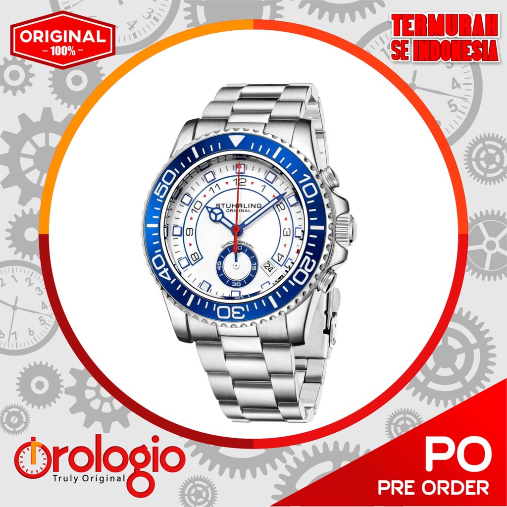Stuhrling Men's Chronograph Diver White Dial Blue Bezel 3966.2