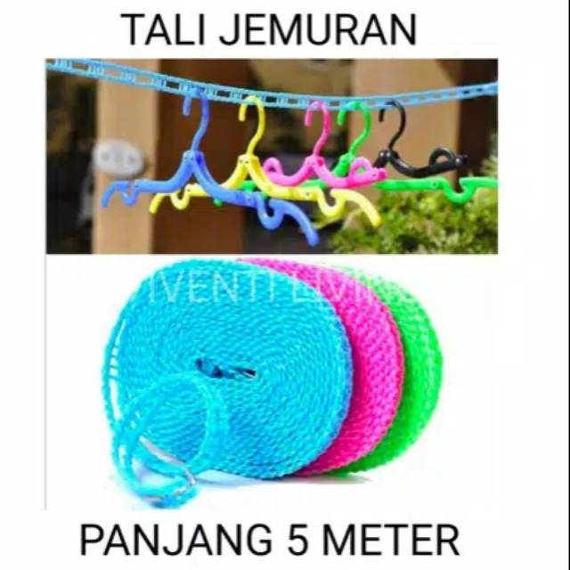 Banting Harga Tali Jemuran Ada Lubang Gantungan Baju - Hanger Super Praktis - Clothes Line Unik +- 5 Meter KnzD7ziR3BXBA