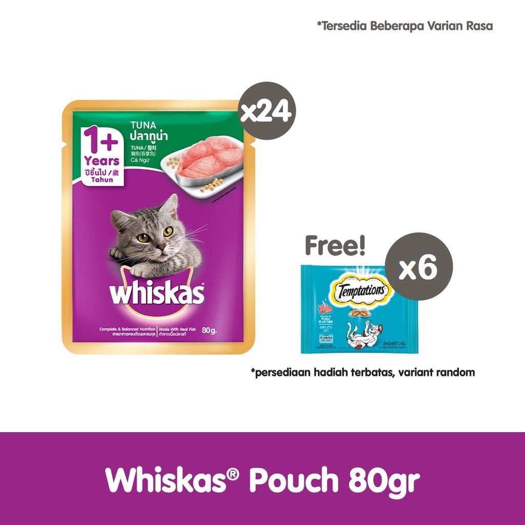 WHISKAS® Makanan Kucing Basah Pouch 80gr - Isi 24