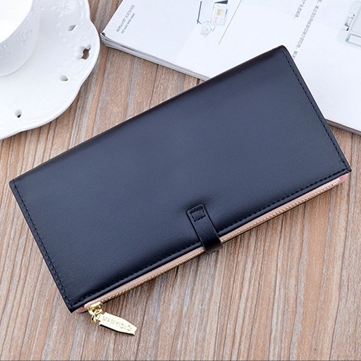 DOMPET PANJANG WANITA KOREA KULIT CROCO HITAM LINOIS WA480B5 IMPORT TIPIS RESLETING SLOT KARTU UANG SIMPLE LUCU REMAJA KEKINIAN BRANDED CEWEK MURAH BATAM PREMIUM