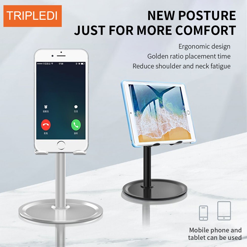 Phone Holder Metal Stand TRIPLEDI Multi Angle Universal Tablet Silikon Cover For Study Meja Kasir