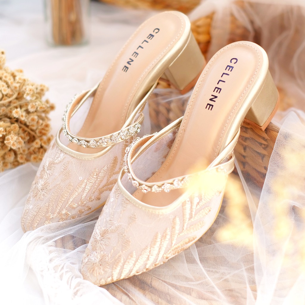 𝐂𝐄𝐋𝐋𝐄𝐍𝐄 • YOURA LACE Heels / sepatu brukat hak 5 cm wedding shoes