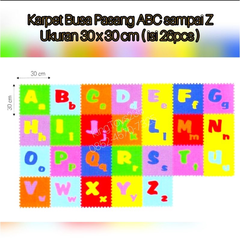 Mainan Anak Karpet Busa Puzzle Pasang ABC Sampai Z Ukuran 30x30cm Isi 26pcs Besar Alphabet Huruf Eva