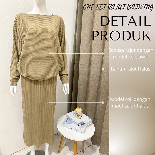 SETELAN RAJUT / ONE SET RAJUT /BLOUSE RAJUT BATWING / ROK SPAN RAJUT