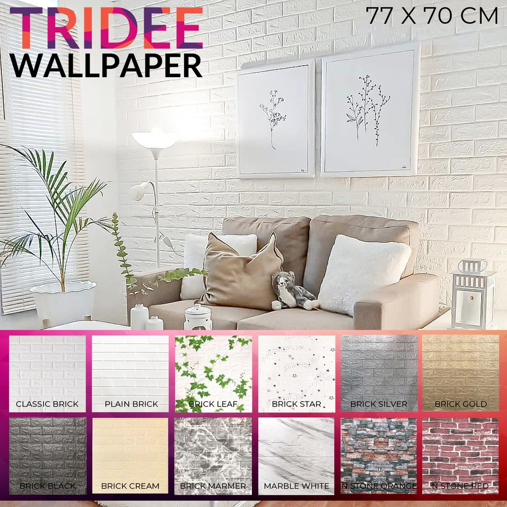 Wallpaper Foam 3D Bata Putih|White Brick Panel|TRIDEE CLASSIC BRICK 77x70cm full size