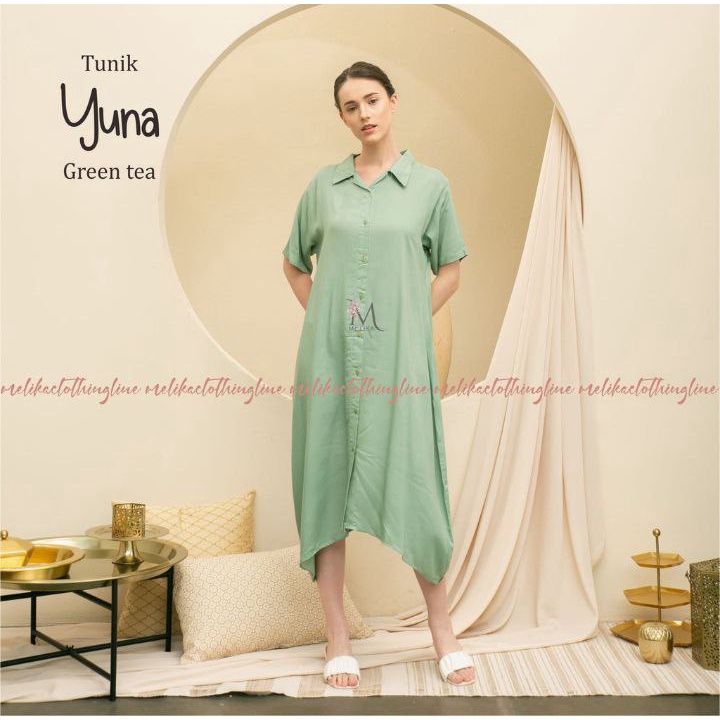 Tunik Wanita Polos Tunik Yuna Rayon super halus tebal tidak nerawang  LD 120cm PB 105cm Muat BB 90kg Kerah Kemeja Full Kancing aktif  Saku Samping