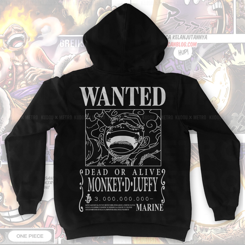 Hoodie Luffy Wanted God Nika Gear 5th Anime Manga One Piece Premium Unisex