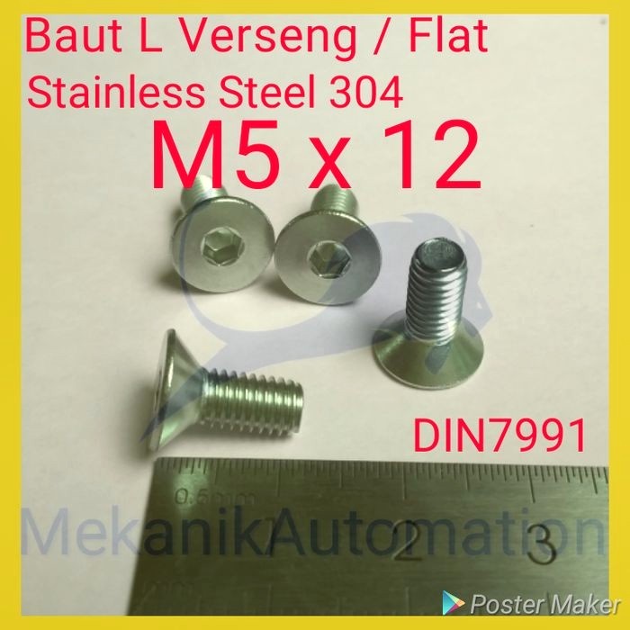 [mur/baut] Baut L Flat M5 X 12 Verseng Stainless Steel 304 [LDK50440]