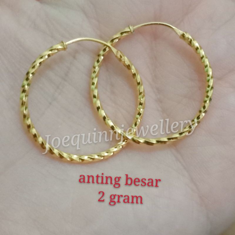 anting bulet ulir besar emas muda diameter 2.5 cm