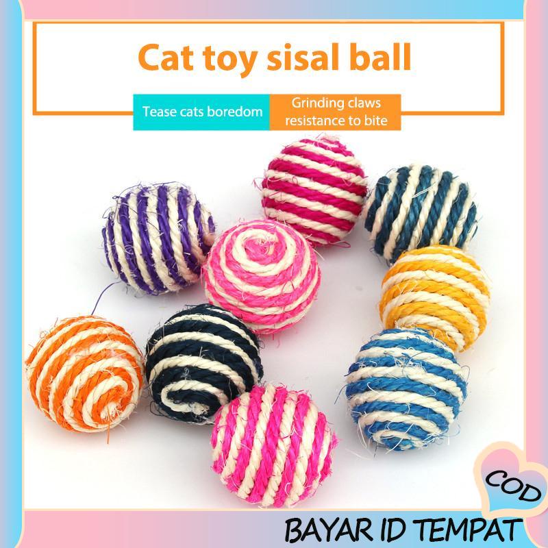 COD❤️ Pencocokan Warna Hewan Peliharaan Bola Sisal Tahan Jatuh Gigitan Kucing Merajut Bola Mainan Kucing Lucu Mainan-A.one