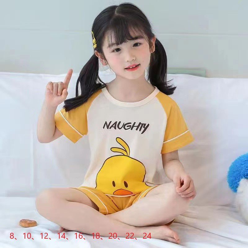 BAJU TIDUR ANAK PEREMPUAN  IMPORT KAOS KATUN SETELAN LENGAN PENDEK CELANA PENDEK UMUR 2-15 C19-A