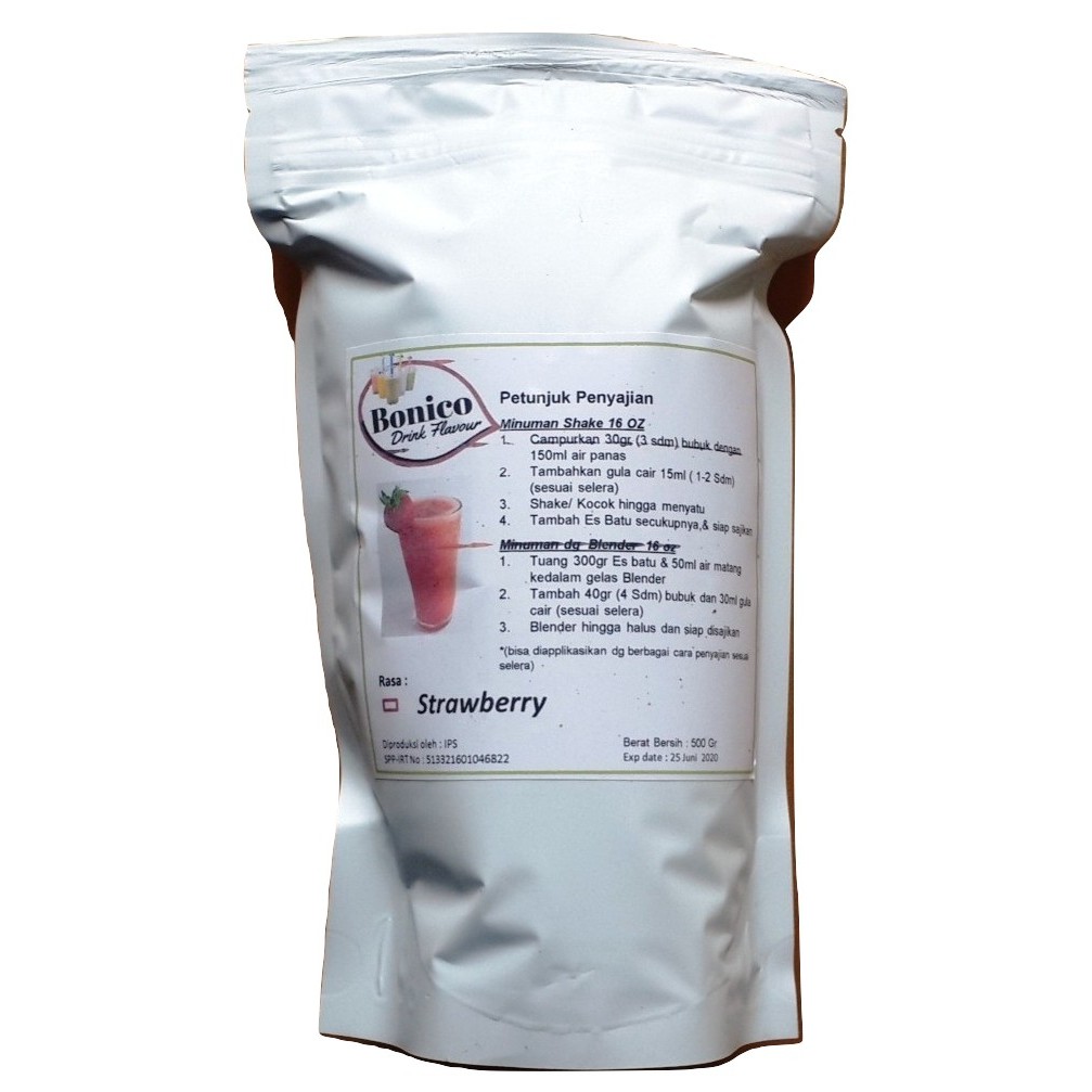 

BONICO STRAWBERRY powder 500gr Bubuk minuman drink flavor powder Ice Blend Milk Shake SMOOTHIES