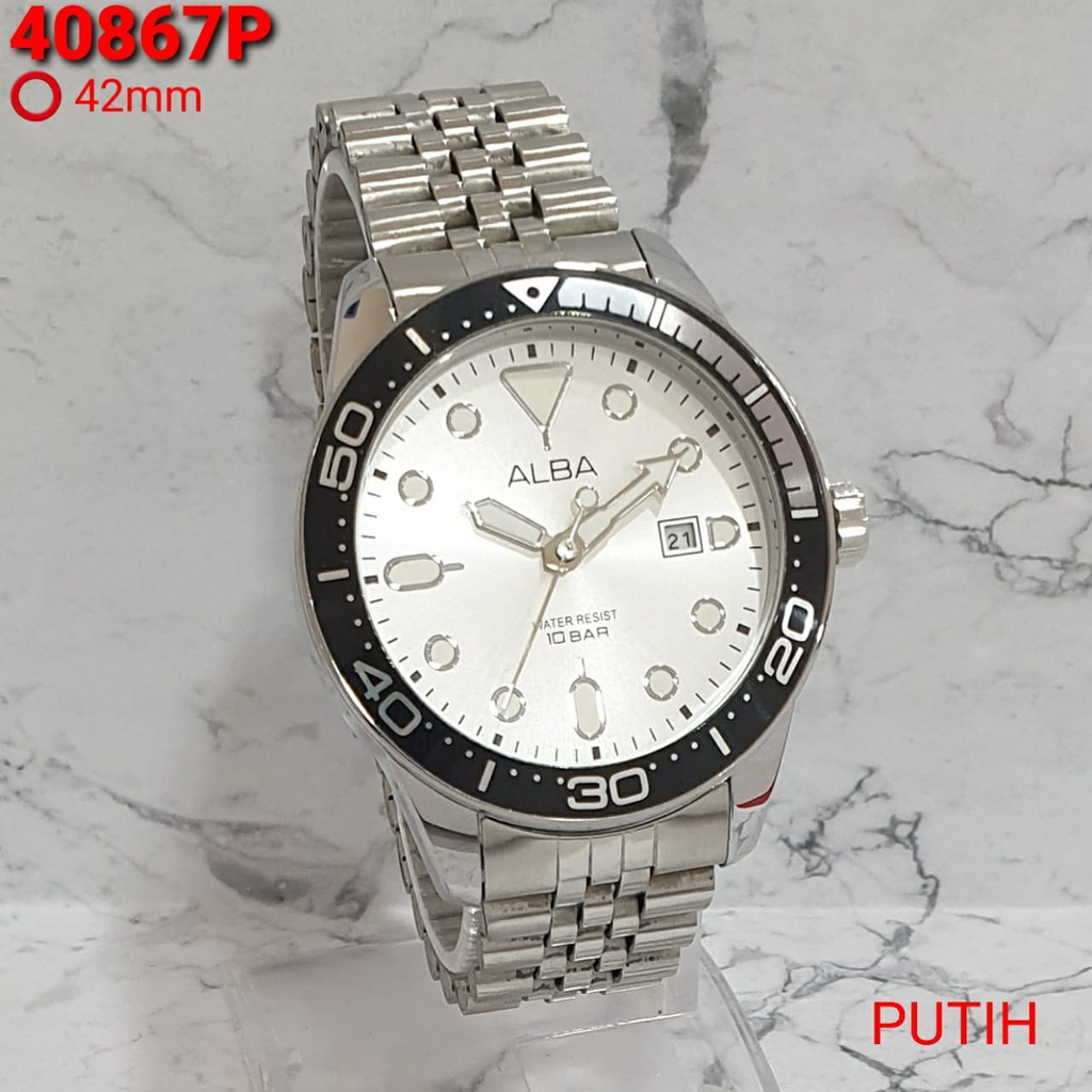 Jam Tangan Pria Alba E2882T Tali Rantai Free Box &amp; Baterai