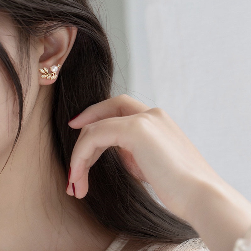 Anting Mutiara Bentuk Daun Kecil Gaya Retro Korea Untuk Wanita