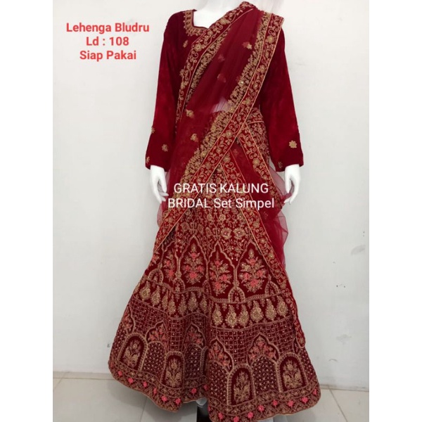 Baju Pengantin India Lehenga Siap Pakai Bludru Baldu