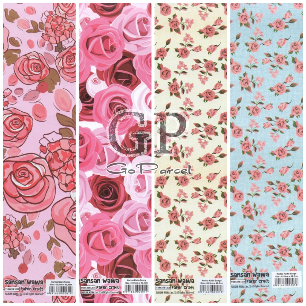 ( 5 Lembar ) FLOWER SANWA - Best Seller! KERTAS KADO SANSAN WAWA WEDDING / PERNIKAHAN / KAWINAN / ENGANGE / VALENTINE / ROMANTIC / ROMANCE / SWEET CUTE - GIFT WRAP PAPER BUNGA / ROSES / RED / BLUE / VIOLET / PURPLE / PINK MINI ROSE