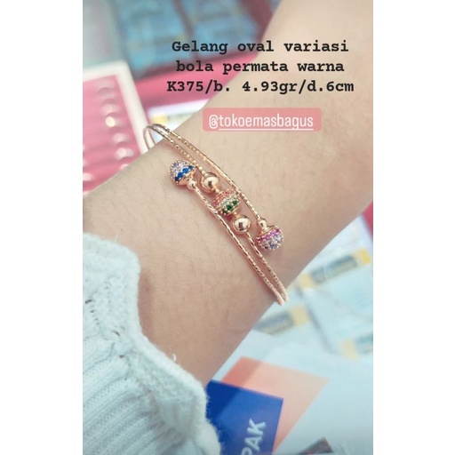 Gelang oval variasi permata emas asli  K375