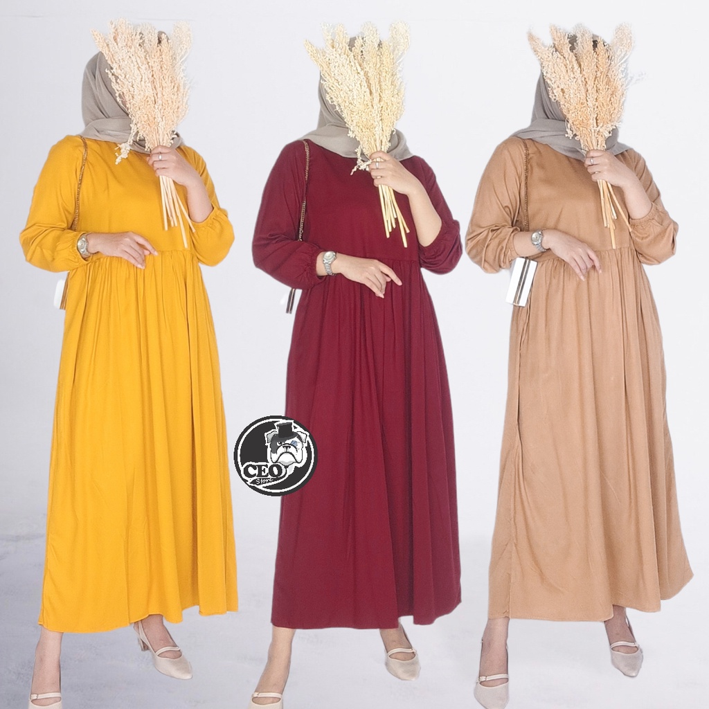 Shafa Midi Dress TERBARU Busui &amp; Non Busui / Midi dress PREMIUM Rayon Twill / DRESS WANITA MUSLIM / GAMIS