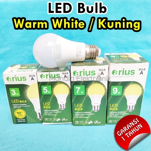 Lampu Bohlam LED 3W 5W 7W 9W Kuning Warm White Garansi - Lampu LED Warm White Kuning Bergaransi 3 5 7 9 Watt