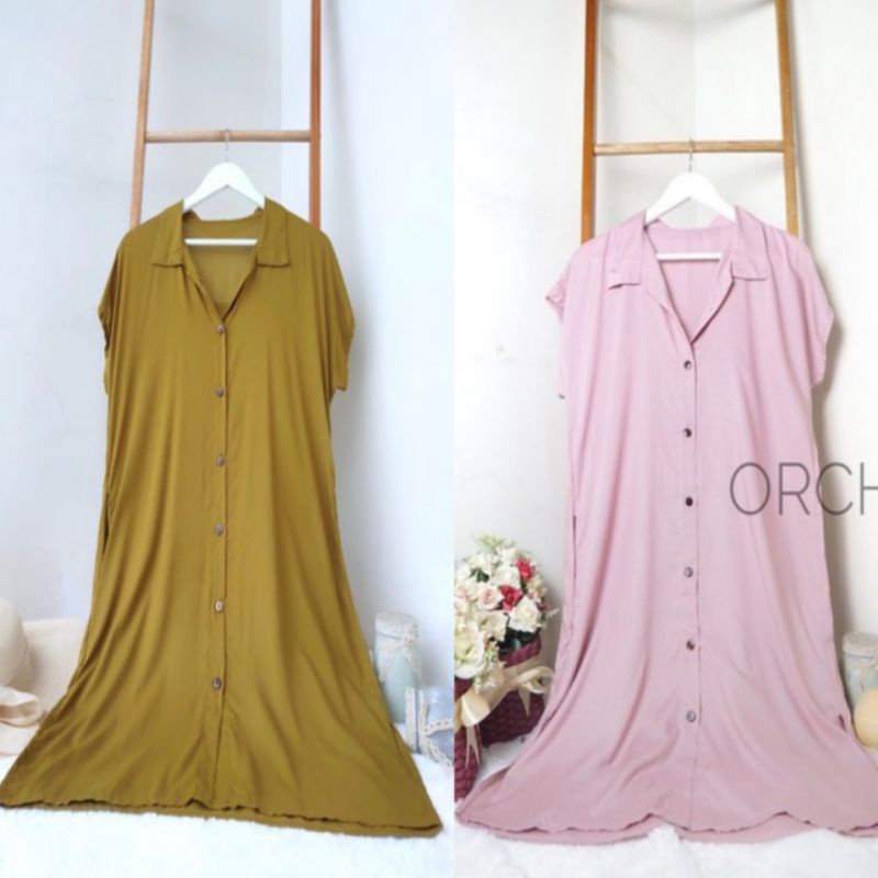 Daster Kancing Depan Full Rayon Polos Busui Viral|lula home Dress