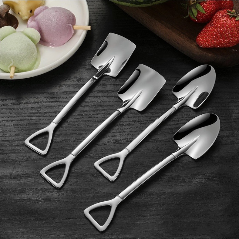 304 Stainless Steel Dessert Spoons Creative Retro Shovel Ice Cream Spoon Coffee Spoon Spade Watermelon Scoop Dinner Spoon