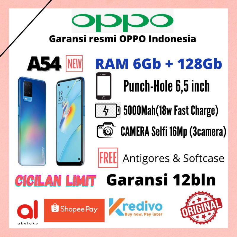 Oppo A54 Ram 6Gb+128Gb , Ram 4Gb+64Gb Garansi resmi.