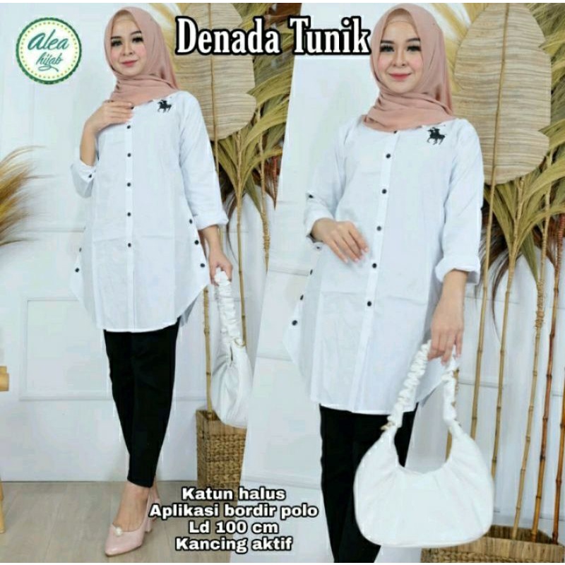 atasan tunik katun putih bordir polo wanita terbaru