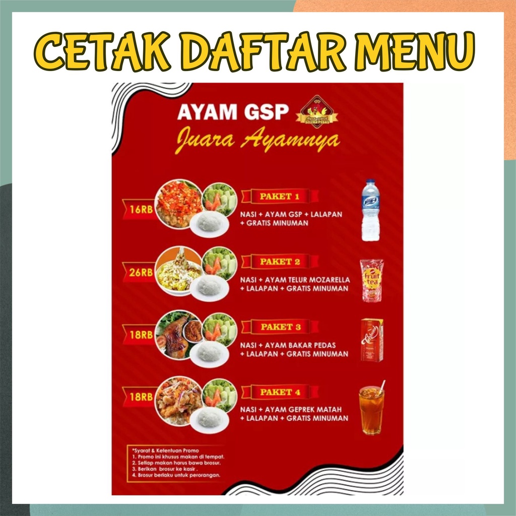 

CUSTOM - CETAK DAFTAR MENU BAHAN KERAS + LAMINATING UKURAN A4