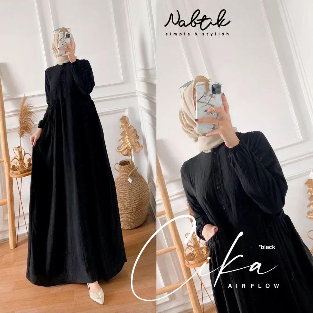 CIKA PLAIN MAXY Gamis Crinkle Airflow POLOS Saku Terbaru