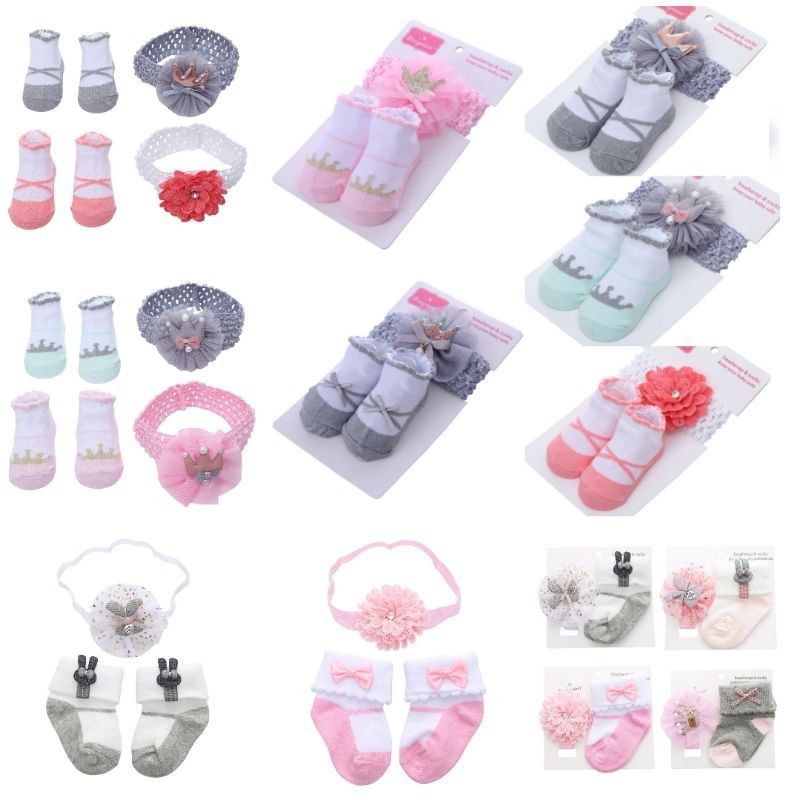 Set Bandana dan kaos kaki bayi baby girl headband socks