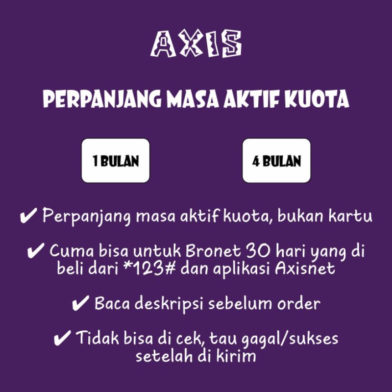 Axis Perpanjang Masa Aktif Kuota Internet 4 Bulan 1 Tahun 2 3 Tahun 5 Tahun 6 7 8 10 Tahun 20 Tahun Shopee Indonesia