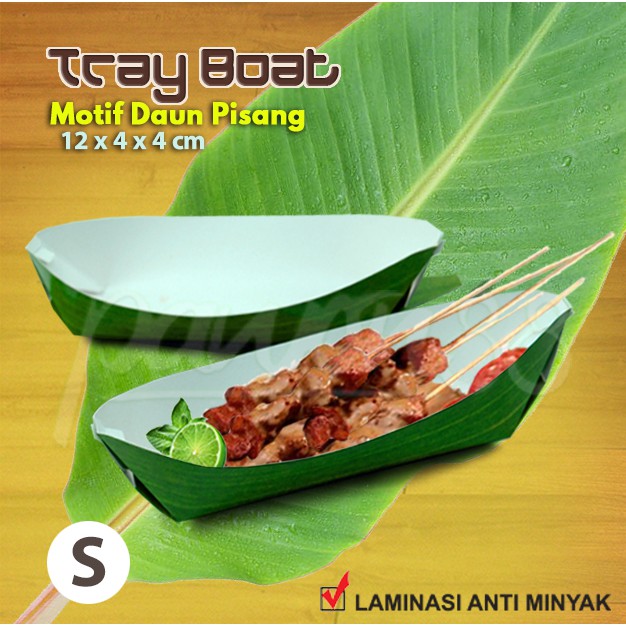 Boat Tray - Food Tray - Tako Tray - Paper Tray | HIJAU DAUN | S - ( 50 Pcs )