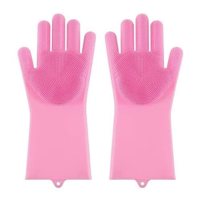 Sarung Tangan Silikon Gloves Tebel Tahan Panas Spons Cuci Piring Scrub
