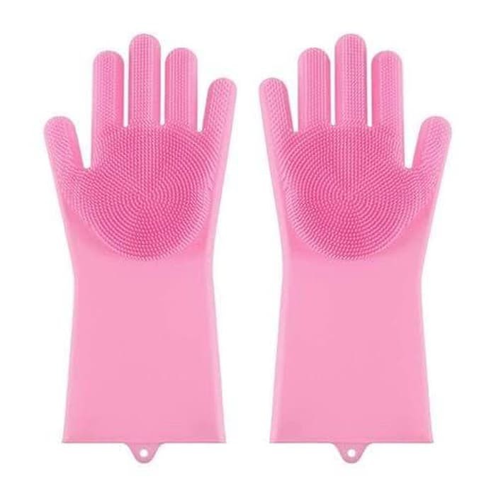 Sarung Tangan Silikon Gloves Tebel Tahan Panas Spons Cuci Piring Scrub