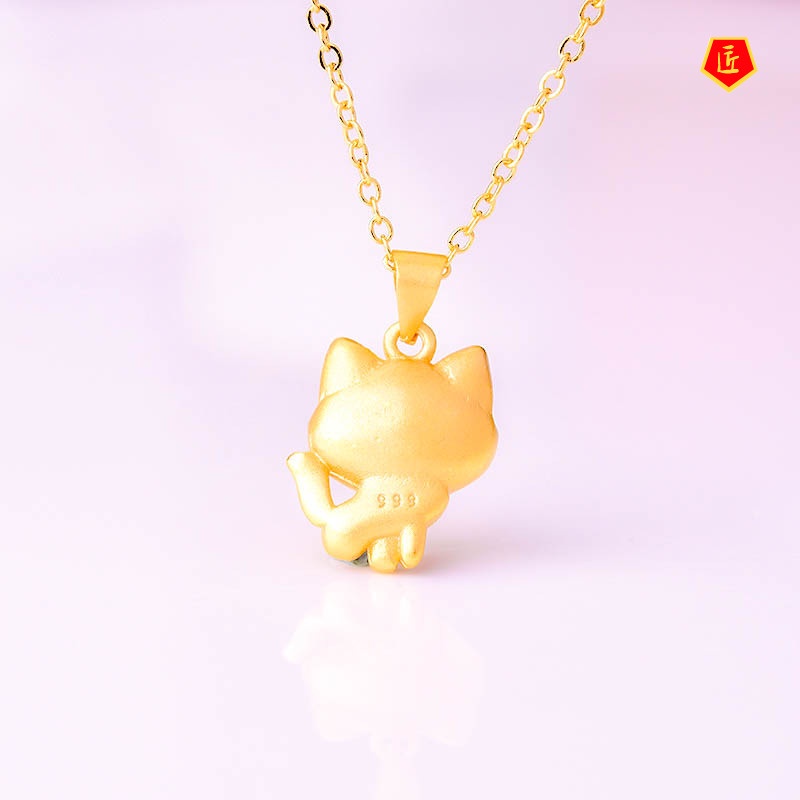 [Ready Stock]3D Gold Necklace Lucky Beads Women's Paint Cute Little Fox Pendant