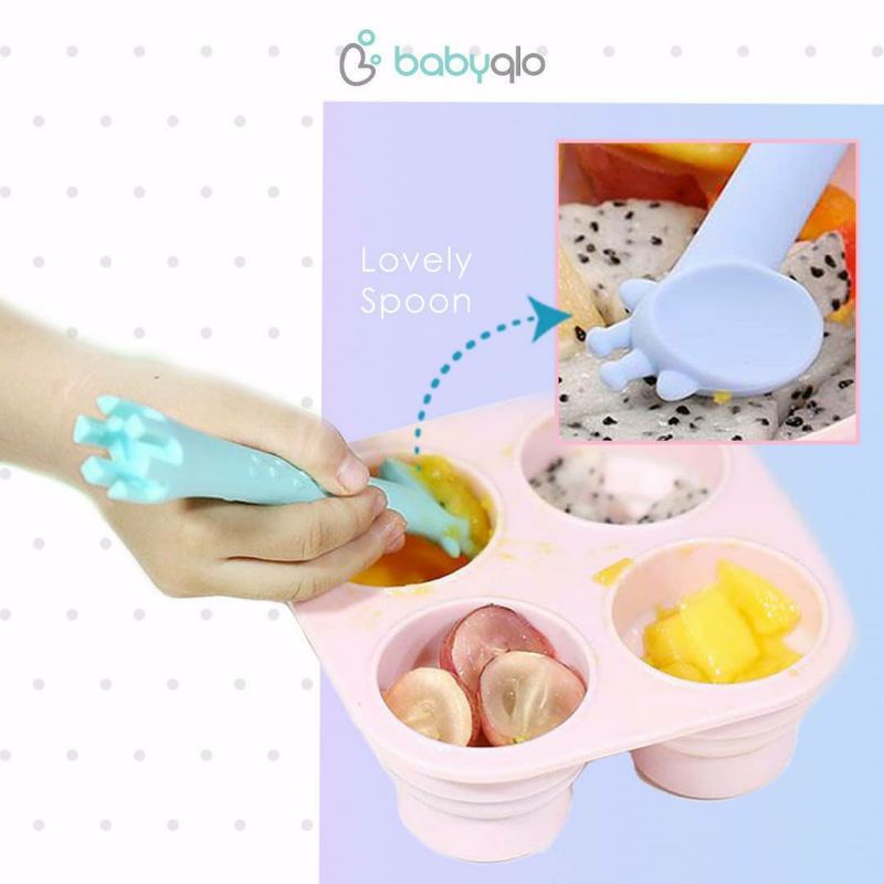 BABYQLO 2pcs Giraffe Silicone Baby Training Spoon Sendok Bayi BLW